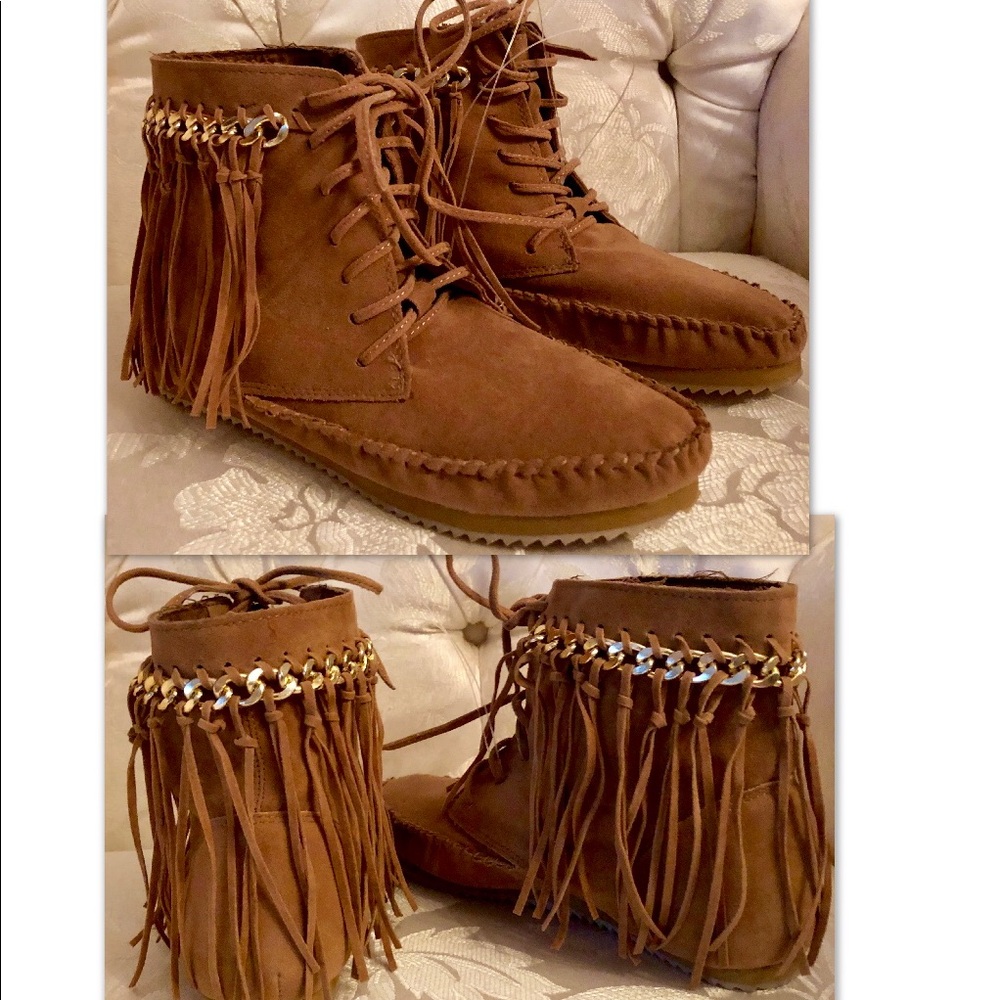 BOHO CHIC CHAIN LINK FRINGE MOCCASIN - Picture 3 of 5